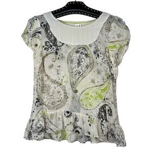 Edme & Esyllte Paisley Print Sheer Silk Peplum Blouse 6